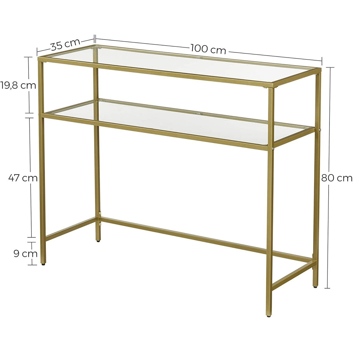 VASAGLE Arany konzolasztal edzett üveglappal, 100 × 35 × 80 cm – termékkép 2