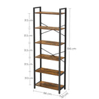 VASAGLE 6 szintes rusztikus barna könyvespolc, 66 × 30 × 186 cm – 3. termékkép