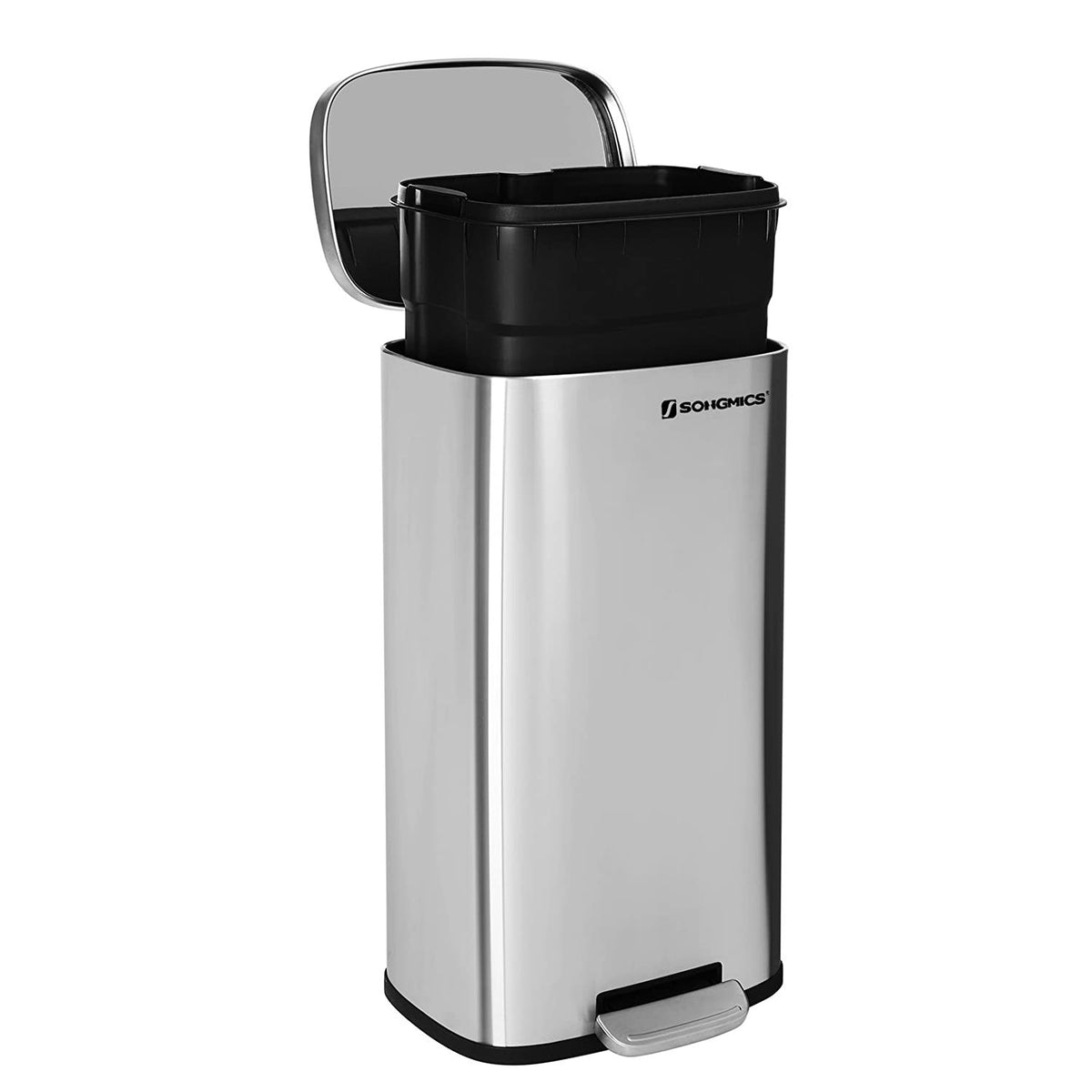 SONGMICS ezüst pedálos szemetes, 30 L, halk záródás – 1. kép